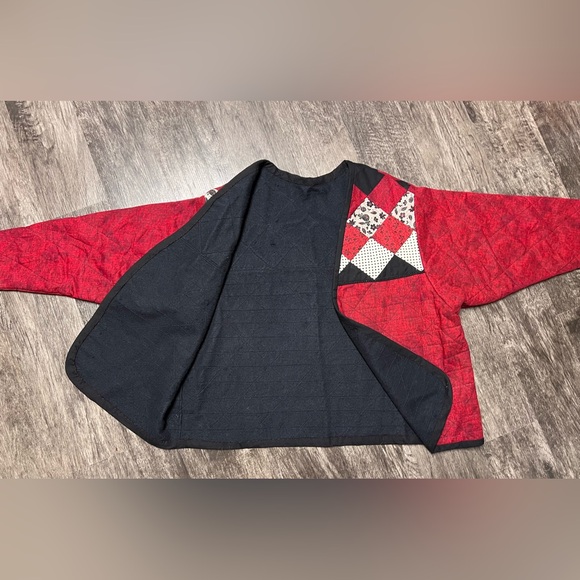 NEW? Handmade QUILTED Jacket XXL Cotton RED White BLACK - Picture 5 of 11